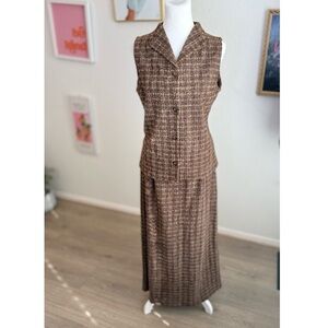 Crazy Horse Liz Claiborne Vintage Brown Checkered Tweed Skirt Set Both M EUCs!